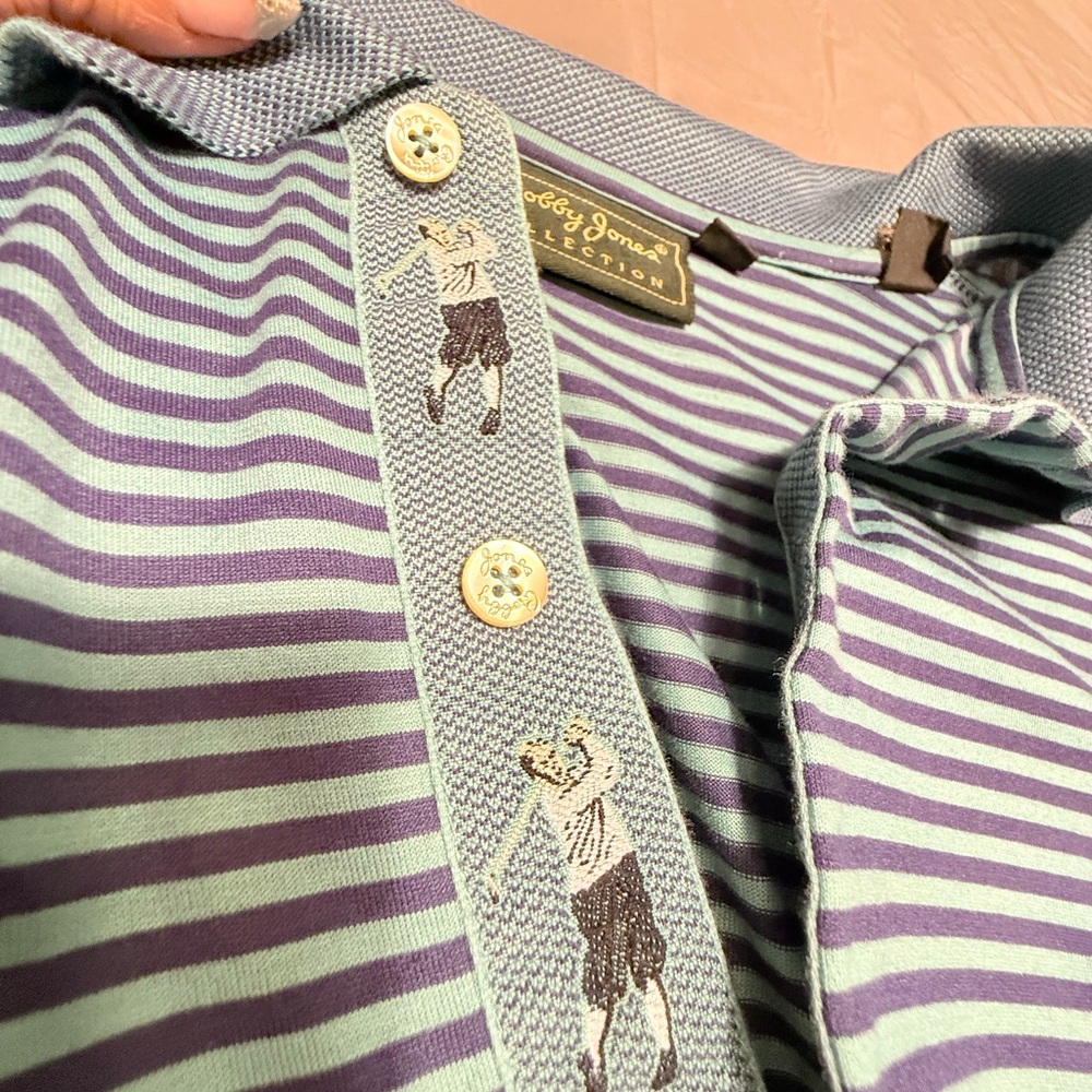 Bobby Jones Navy/Green Striped Golf 100% Cotton Polo Shirt Size Large - Picture 5 of 11